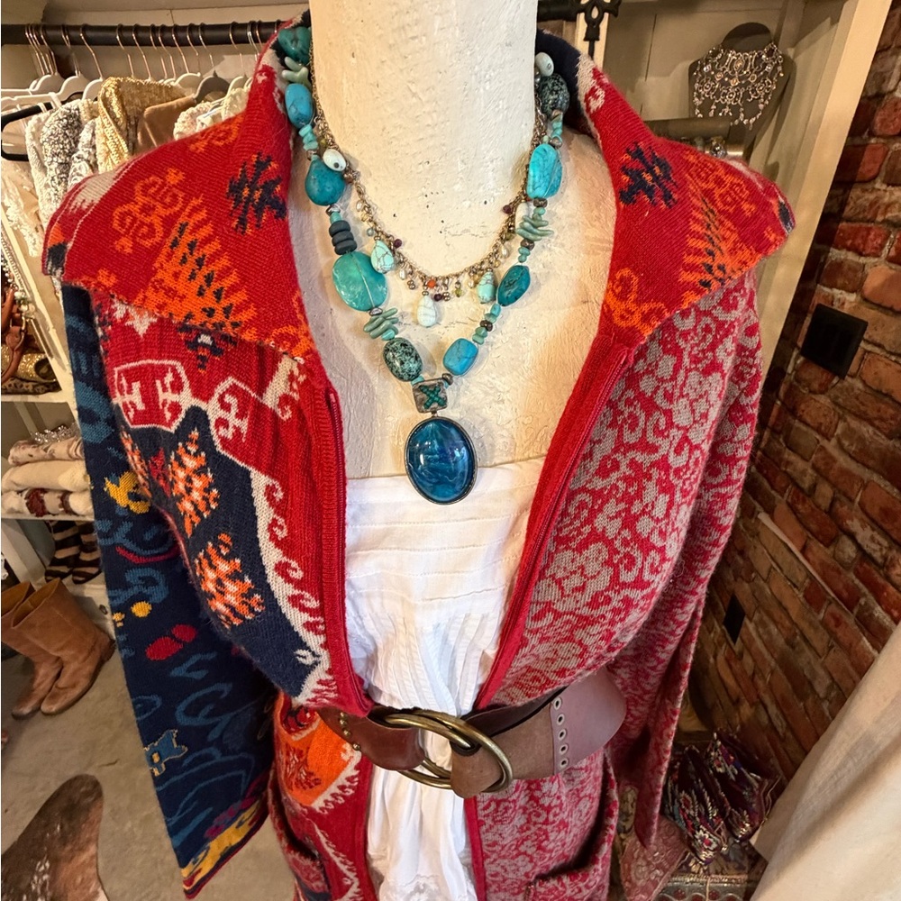 paparazzi Red and Navy Patchwork Knit Cardigan - Picture 8 of 12